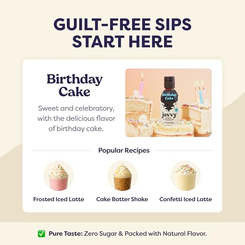 Image of Javvy Cold Brew Coffee Concentrate Instant Coffee, Birthday Cake | 100% Real Coffee, 0g Sugar, No Artificial Flavors, 60-80mg Caffeine per Serving, Gluten Free, Makes Hot or Iced Coffee