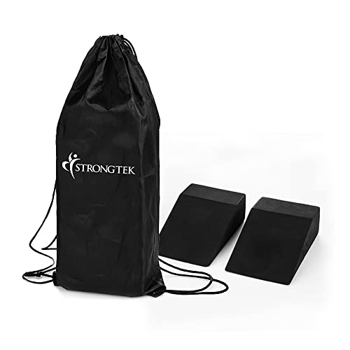 StrongTek Yoga Foam Wedge Blocks (Pair) Soft Wrist Wedge, Supportive Foot Exercise Accessories, Balance, Strength, Yoga Strap, Pilate, Fitness, Squat, Pushup, Plank, EVA Riser yoga block set (black) - Image 3