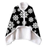 FANSU Sherpa Kuscheldecke im Poncho-Stil Wohndecke mit Knöpfen Tragbare Decke Flauschig Weich Warm Tagesdecke für Sofadecke Couchdecke TV-Decke (100x70cm,Schneeflocken)