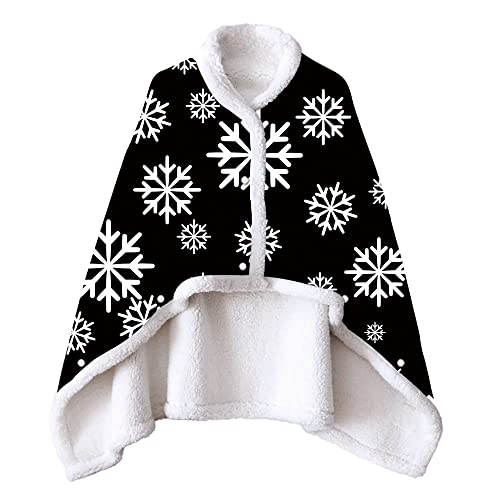FANSU Sherpa Kuscheldecke im Poncho-Stil Wohndecke mit Knöpfen Tragbare Decke Flauschig Weich Warm Tagesdecke für Sofadecke Couchdecke TV-Decke (100x70cm,Schneeflocken)