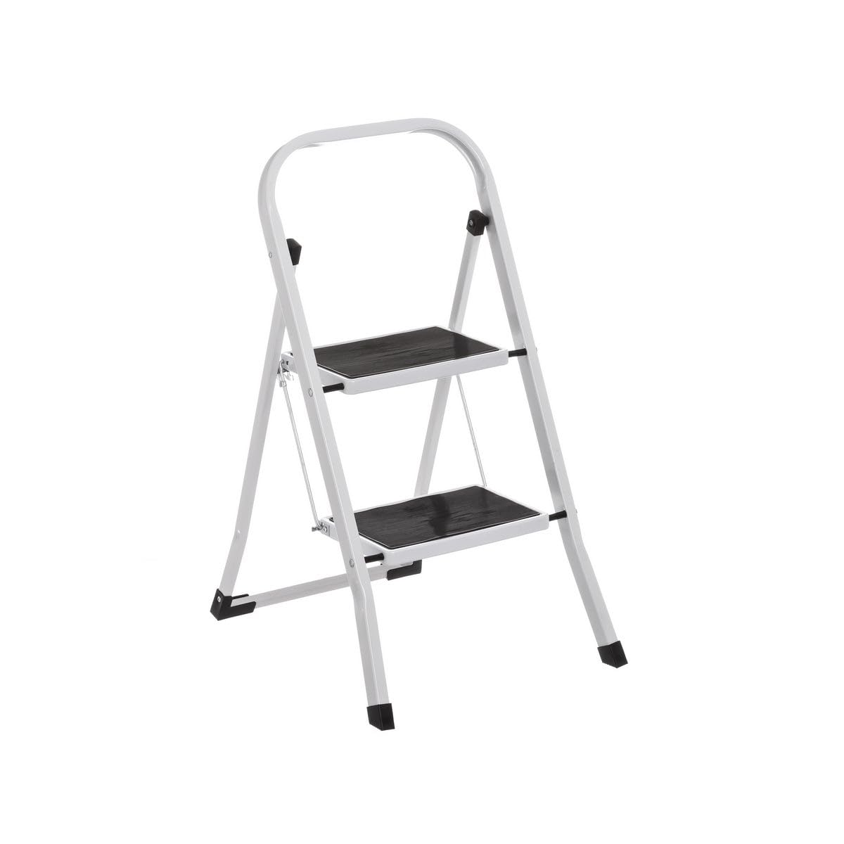 LOLAhome - Escalera Plegable de 2 peldaños Antideslizantes en Acero Blanco de 82 cm. Diseño Seguro y Ligero con asa, soporta 150 kg. Alcanza altillos o cuelga Cortinas fácilmente.