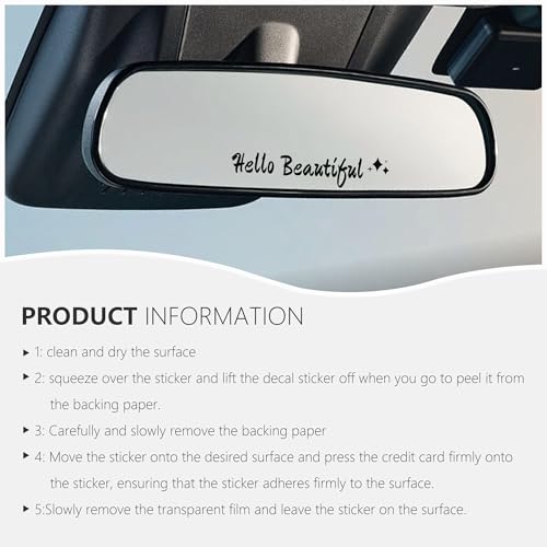 Image of 3pcs Hello Beautiful Mirror Decal Durable Bumper Rear View Mirror Sticker | Waterproof Vinyl Car Stickers, Car Decals For Women Funny Window Bumper Stickers Cars Decor
