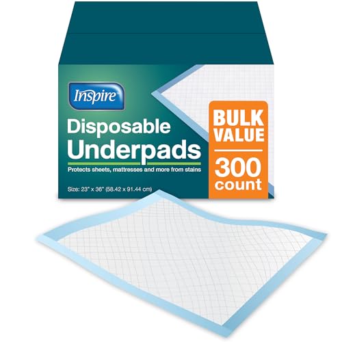 Inspire Bulk Savings Pack 300 ct. Disposable Chux Underpads, 23 x 36 Inches, Moderately Absorbent Puppy Pads Pee Pads for Dogs | Incontinence Bed Pads Disposable Adult Bed Protector Waterproof Inspire Bulk Savings Pack 300 ct. Disposable Chux Underpads, 23 x 36 Inches, Moderately Absorbent Puppy Pads Pee Pads for Dogs | Incontinence Bed Pads Disposable Adult Bed Protector Waterproof