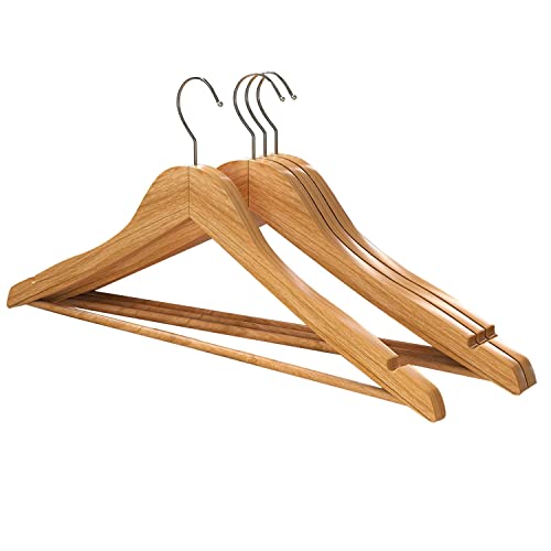 Image of Naayaab Craft Solid Wooden Hangers | 360 Swivel Hook and Notches | Wooden Clothes Hanger for Hanging Garments and Accessories with Non-Slip Bar (Natural) Pack of- 4