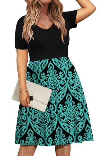 Image of DB MOON Women Plus Size Dresses 2026 Summer Casual V Neck Short Sleeve Knee Length Dress with Pockets