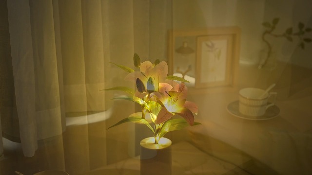 Image of Artificial Pink Lily Lamp, Home Cafe Decor Light Birthday Gifts for Women