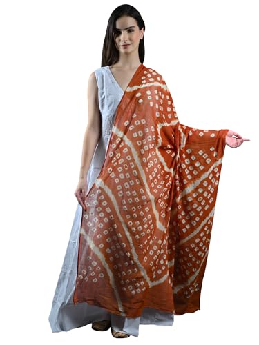 Pure Cotton Bandhani Leheria Tie-Dye Dupatta/Chunni For Women's and Girls from Gujarat Cinnamon Stick Red or Brown For Summer