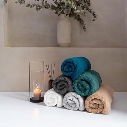 LAODI Premium Handtücher 2er Set – 50x100 – 2-Farben-Set – Ozean Tiefblau + Antikes Grün – 100 % Baumwolle – 570 g/m² – Hergestellt in Portugal – Bild 6