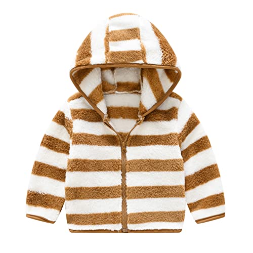 Toddler Boys Girls Thick Fleece Jacket Fashion Stripe Hooded Coat Soft Long Sleeve Windproof Outwear Sweaters Jackets
