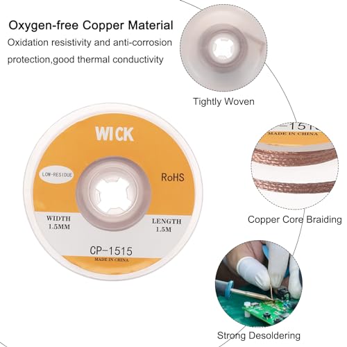 Image of MECCANIXITY Solder Wick Braid No-Clean Desoldering Wick Braid 0.06 Inch Width 5 Feet Length for Remove the Solder Electrical Components 1 Pack