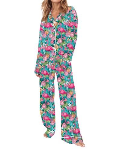 Image of SHESHOW Satin Pajamas Set for Women Set Long Sleeve Button Down Pjs Sets 2 Piece Loungewear Animal Sleepwear XS-XXL