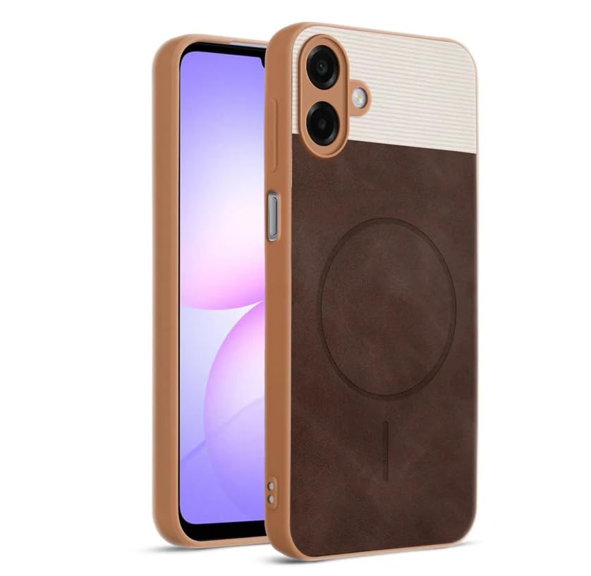 Image of Bintage CASE Dual-Leather Mac Safe Design Phone Case| Soft Touch Finish | Full Camera Protectection Back Cover Compatible for Samsung A07 LTE / M07 / F07 - White & Choco Brown