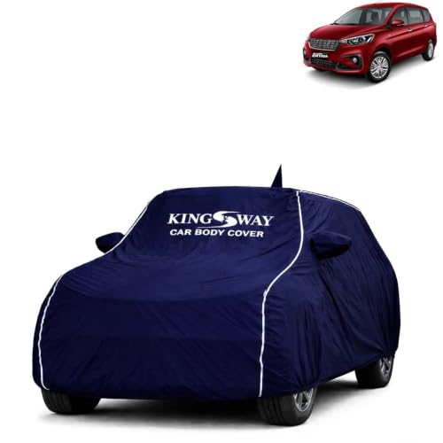 Image of KINGSWAY Super Waterproof Car Cover Only with Maruti Suzuki Ertiga (Year 2018 to 2022 - All Model) | Mirror and Antenna Pockets | All Weather Car Body Cover with Silver Piping | Blue
