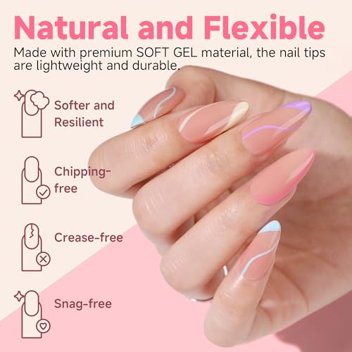 Image of UNA GELLA Medium Almond Gel Nail Tips Almond Shape Pre-etched 120Pcs | 12 Sizes Soft Gel Clear Acrylic Fake Nails Half Matte Full Cover Nails Tips for Nail Extensions DIY Salon Long Lasting