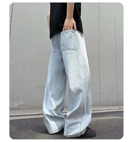 Hndudnff Men's Casual Elastic Waist Straight Jeans Loose Distressed Washed Cotton Jogging Denim Pants2