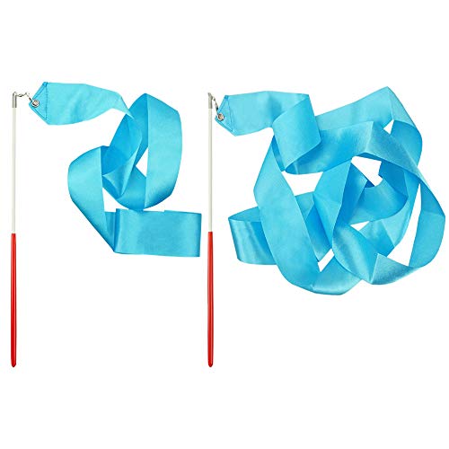 hwojjha Rhythmic Gymnastics Wands Praise Dancing Streamers for Kids Baton Twirling Talent Shows Artistic Dancing, 2 Pack (Blue)