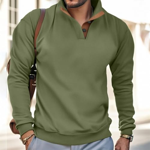 Mens Fall Winter Warm Sweatshirts Casual Stand Collar Quarter Button Pullover Retro Long Sleeve Golf Henley Sweater3