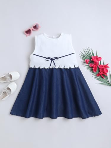 Image of Dresses for Kids Girls, Stylish Knee Length Once Piece Denim Frocks for Girls, Casual Dress for Summer & Special Occasion