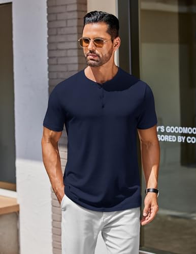 COOFANDY Men's Henley Shirts Cotton Short Sleeve Casual T-Shirt Button Henley Basic Tee Lightweight Summer Top3