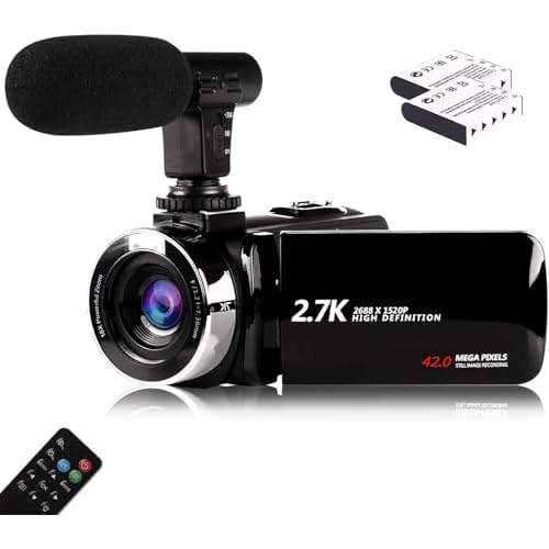 Video Camera Camcorder with Microphone, Vmotal 2.7K HD 42.0 MP 18X Digital Zoom 1080P IR Night Vision Vlogging YouTube Recorder, 3.0 Inch Screen with 2 Batteries Inculde 32GB SD Card