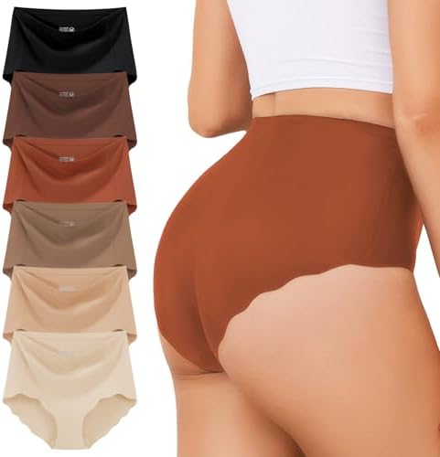 Seamless Underwear for Women, Mid High Waisted Tummy Control Ladies Briefs Full Coverage No Show Bikini Panties 6 pack