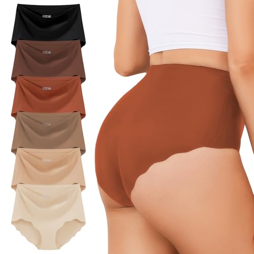 Seamless Underwear for Women, Mid High Waisted Tummy Control Ladies Briefs Full Coverage No Show Bikini Panties 6 pack