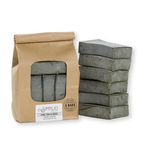 Simplici Pine Tar & Shea Butter Natural Soap (with kokum and mango butter) 6 Bar Value Bag. Palm Free.