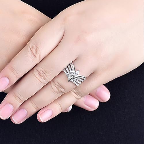 HAIXIAN Princess Crown Tiara Band Ring With Multi-Row 5A Cubic Zirconias,S925 Sterling Silver Wedding Engagement CZ Ring Jewelry for Women2