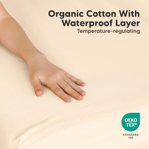 Image of 2 Pack and Play Sheets, Waterproof Mini Crib Sheets Fitted - 38x26 Organic Cotton Pack N Play Sheets for Graco Pack and Play Mattress, Playard Baby Crib Sheets, Neutral for Boy, Girl, Toddler (Pecan)