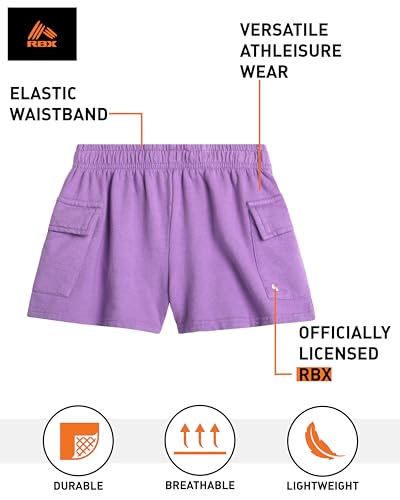 RBX Girl's Active Shorts - Performance Fleece Sweat Shorts with Pockets - Cute Casual Summer Cargo Shorts for Girls (5-12)2