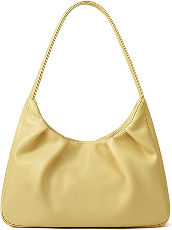 Bolsa feminina estilo coreano PU - Bolsa de ombro texturizada nas axilas, bolsa casual e de trabalho com design enrugado, Amarelo