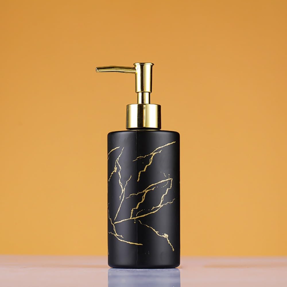 Dispenser di sapone in vetro, pompa a pressione da 320 ml per sapone liquido, bottiglia ricaricabile con motivo marmorizzato per bagno, contenitore per shampoo e lozioni