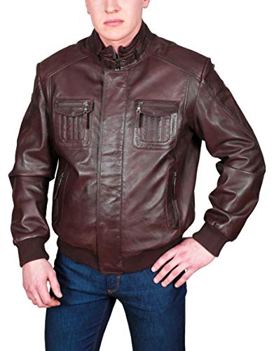 Manteau bombardier en cuir d'agneau marron doux haut de gamme