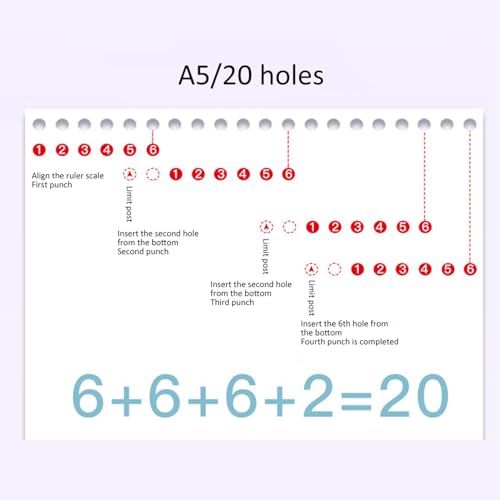 Office Hole Punch A4/A5/B5 Metal White Hole Punch Folder Hole Punch 6 Hole DIN A5 Paper Hole Punch Pocket Hole Punch Office Supplies for 5 Sheets of Hole Punch Paper - Image 2