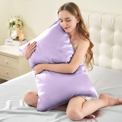 Image of INFIIXSO Silk Pillow Cases 2 Pack Standard Size, Ultra Smooth & Soft Mulberry Silk Pillow Case for Hair and Skin, Breathable Cooling Silk Pillowcase with Hidden Zipper (Lavender, 20x26 Inches)