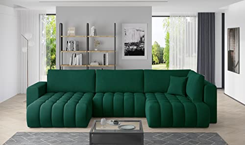 ALTDECOR Ecksofa Links mit Schlaffunktion und Bettkasten mit Gasdruckfeder, Polstercouch in L-Form Links angeordnet, rückenecht gepolstert, ideal als Gästebett - 340x170x92 cm Grün Cover
