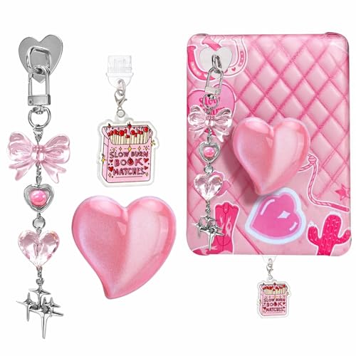 ANKUAITIAN Books Theme Charms Set for Kindle,Including Dust Plug Charm Type C/USB C,Heart Grip Holder, Bow Keychain Accessories,Compatible for Kindle Paperwhite 11th 12th Generation (Pink)