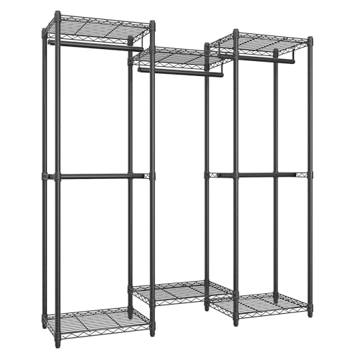 SONGMICS Heavy-Duty Clothes Rack, Garment Rack, Portable Closet, 56.9-Inch Wide Clothing Rack, with Adjustable Mesh Shelves and Hanging Rails, Ink Black ULGR432B01 by SONGMICS - Image 2