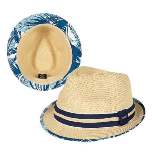 Comhats Unisex Summer Panama Fedora Trilby Straw Sun Hats for Men Women Safari Beach Hat Packable XS-XXXL (UK, Alpha, XXL, 551_Beige - Blue Palm)
