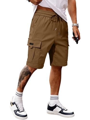 Image of JMIERR Men's Casual Stretch Cargo Shorts | Drawstring Elastic Waist, Multi Pockets, Summer Work Short, Classic
