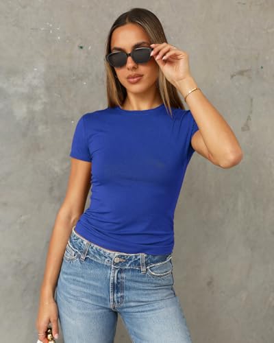 Image of Abardsion Women's Casual Basic Slim Fit T Shirts | Summer Clothes 2026 Going Out Crop Tops Short Sleeve Crew Neck Ladies Tees