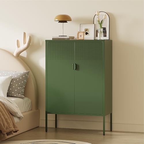 Image of Metal Storage Cabinet,2 Door TV Stand, Metal Mesh Accent Cabinet