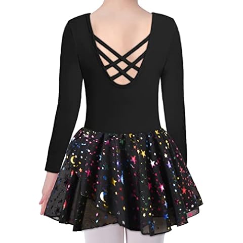 DANSHOW Ballet Leotards for Girls Dance Skirted Leotard Kids Ballet Tutu Dress Toddler Shiny Long Sleeve Dancewear(40421-06Q-M) Cover