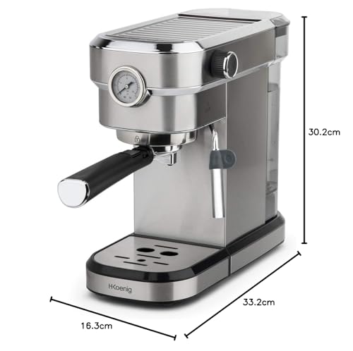 H.Koenig Macchina per espresso professionale, Pressione 20 Bar EXP820, Acciaio inox, Sistema Thermoblock, Serbatoio 1,1L, Pompa barometrica integrata, Scaldatazze, Schiumatore, 1350W - 10