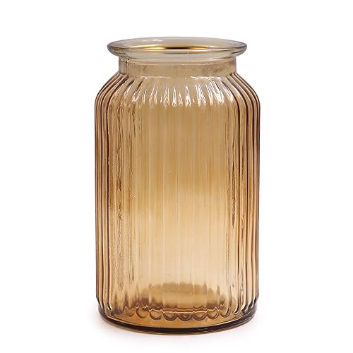 OFFIDIX Jarrón de cristal, estilo minimalista moderno y vertical a rayas para decoración de oficina, hogar, fiesta y boda (marrón)