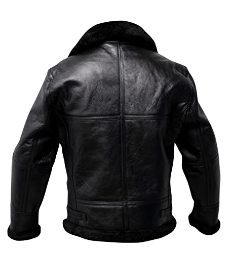 Men B3 Bomber Aviator Shearling Sheepskin Leather Winter Jacket, Black3