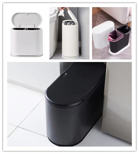 Image of Slim Plastic Trash Can12 Liter 3.17 Gallon Garbage Can with Press Top Lid,White Modern Waste Basket for Bathroom,Living Room,Office and Kitchen (White)
