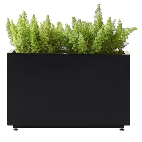 Outdoor Metal Planter Box 26Wx10Dx16H, Large Rectangular Trough Planters, Easy 5-Min Assembly, Modern Plant Container with Drainage Holes, Heavy Duty, Weather Resistant, Black