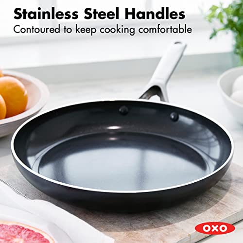OXO Agility Series 12" Frying Pan Skillet, Ceramic Nonstick Cookware PFAS-Free, Induction Suitable, Quick Even Heating, Stainless Steel Handle, Chip-Free Rims, Dishwasher and Oven Safe, Black - image 4
