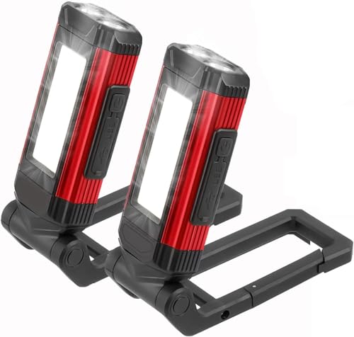 2PCS Linterna de Trabajo LED Recargable con Base Magnética, Luz de Taller Portátil 360° Giratoria Impermeable, Lámparas de Inspección para Reparación de Coches, Hogar, Camping, Emergencia
